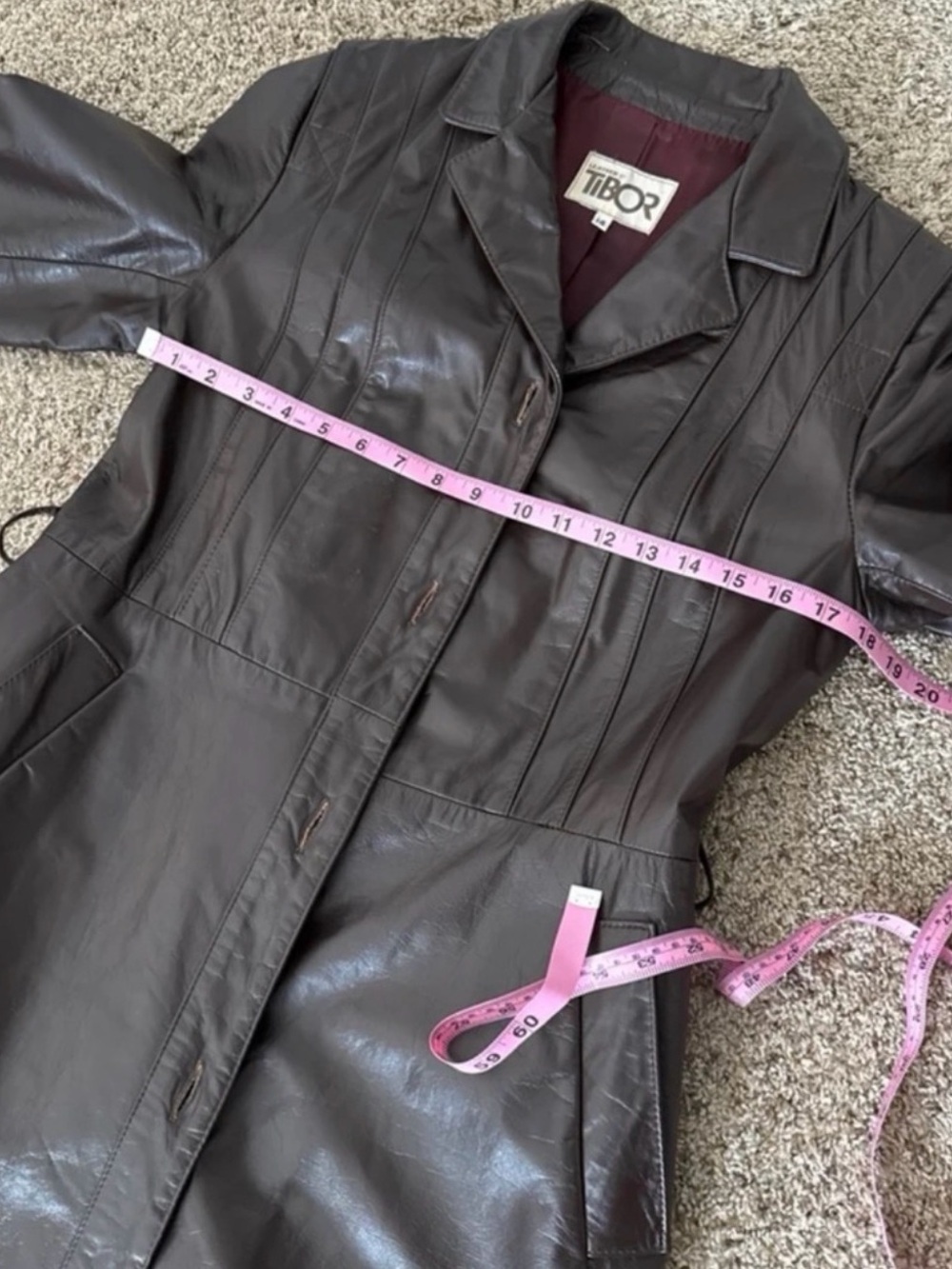 Vintage 70s Nappa Leather TIBOR Long Trench Coat Brown Leather Jacket - Picture 8 of 10